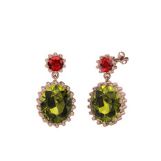Garnet ve peridot 8 ayar rose altın küpe