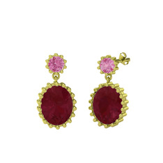 Fennel Küpe - Pembe kuvars ve kök yakut 8 ayar altın küpe #18jwmcm