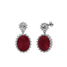 Swarovski ve kök yakut 14 ayar beyaz altın küpe