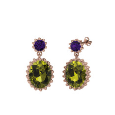 Fennel Küpe - Ametist ve peridot 14 ayar rose altın küpe #18vdfna