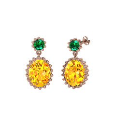 Yeşil kuvars ve sitrin 14 ayar rose altın küpe