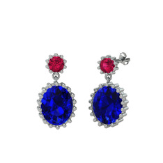 Fennel Küpe - Rodolit garnet ve lab safir 14 ayar beyaz altın küpe #19otbe8