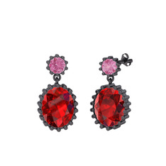 Pembe kuvars ve garnet 925 ayar siyah rodyum kaplama gümüş küpe