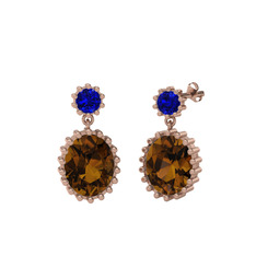 Fennel Küpe - Lab safir ve dumanlı kuvars 925 ayar rose altın kaplama gümüş küpe #1a61mc4