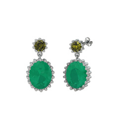 Fennel Küpe - Peridot ve kök zümrüt 8 ayar beyaz altın küpe #1a63x7w