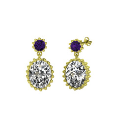 Fennel Küpe - Ametist ve beyaz zirkon 8 ayar altın küpe #1b0wm90