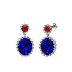 Fennel Küpe - Garnet ve lab safir 14 ayar beyaz altın küpe #1bcv2mk
