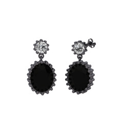 Fennel Küpe - Swarovski ve siyah zirkon 925 ayar siyah rodyum kaplama gümüş küpe #1bgq34y