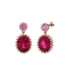 Pembe kuvars ve rodolit garnet 18 ayar rose altın küpe