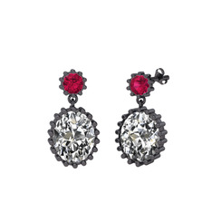 Fennel Küpe - Rodolit garnet ve swarovski 925 ayar siyah rodyum kaplama gümüş küpe #1cfxs9u