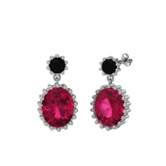 Fennel Küpe - Siyah zirkon ve rodolit garnet 18 ayar beyaz altın küpe #1cnhdir