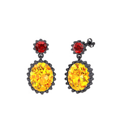 Fennel Küpe - Garnet ve sitrin 925 ayar siyah rodyum kaplama gümüş küpe #1dd9jhj