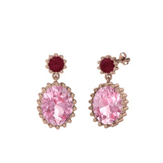 Fennel Küpe - Kök yakut ve pembe kuvars 18 ayar rose altın küpe #1dxes9i