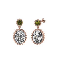 Fennel Küpe - Peridot ve beyaz zirkon 8 ayar rose altın küpe #1e8piyd