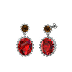 Dumanlı kuvars ve garnet 8 ayar beyaz altın küpe