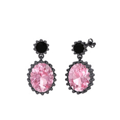 Fennel Küpe - Siyah zirkon ve pembe kuvars 925 ayar siyah rodyum kaplama gümüş küpe #1eaet9n