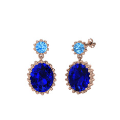 Fennel Küpe - Akuamarin ve lab safir 925 ayar rose altın kaplama gümüş küpe #1eixg7n