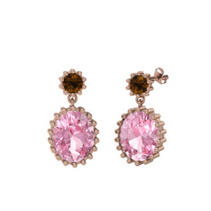 Dumanlı kuvars ve pembe kuvars 18 ayar rose altın küpe