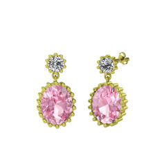Fennel Küpe - Swarovski ve pembe kuvars 8 ayar altın küpe #1fkwk9u