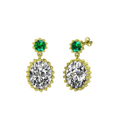 Fennel Küpe - Yeşil kuvars ve beyaz zirkon 925 ayar altın kaplama gümüş küpe #1fms1lb