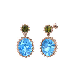 Peridot ve akuamarin 18 ayar rose altın küpe