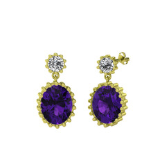 Swarovski ve ametist 14 ayar altın küpe