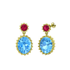 Fennel Küpe - Rodolit garnet ve akuamarin 14 ayar altın küpe #1gtzbia