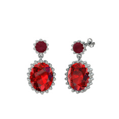 Kök yakut ve garnet 14 ayar beyaz altın küpe