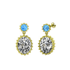 Akuamarin ve swarovski 8 ayar altın küpe