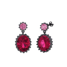 Fennel Küpe - Pembe kuvars ve rodolit garnet 925 ayar siyah rodyum kaplama gümüş küpe #1i3im4p