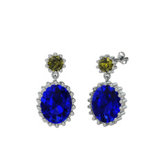 Peridot ve lab safir 14 ayar beyaz altın küpe