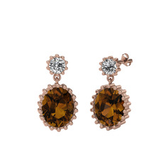 Fennel Küpe - Swarovski ve dumanlı kuvars 8 ayar rose altın küpe #1k1zzpw