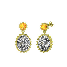 Sitrin ve swarovski 14 ayar altın küpe