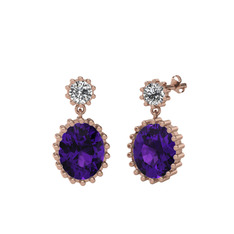Swarovski ve ametist 8 ayar rose altın küpe