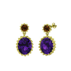 Fennel Küpe - Dumanlı kuvars ve ametist 18 ayar altın küpe #1kxccj2