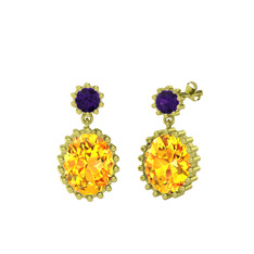 Ametist ve sitrin 925 ayar altın kaplama gümüş küpe