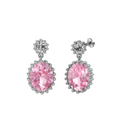 Fennel Küpe - Swarovski ve pembe kuvars 8 ayar beyaz altın küpe #1legx84