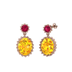 Rodolit garnet ve sitrin 18 ayar rose altın küpe
