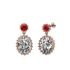 Garnet ve beyaz zirkon 8 ayar rose altın küpe