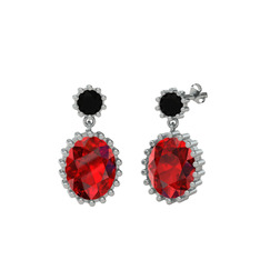 Siyah zirkon ve garnet 8 ayar beyaz altın küpe