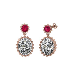 Fennel Küpe - Rodolit garnet ve beyaz zirkon 8 ayar rose altın küpe #1nyc9gt