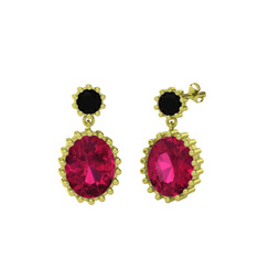 Fennel Küpe - Siyah zirkon ve rodolit garnet 18 ayar altın küpe #1o1an8l