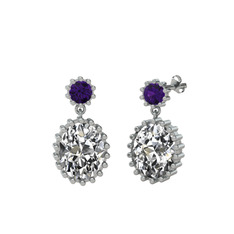 Ametist ve swarovski 8 ayar beyaz altın küpe