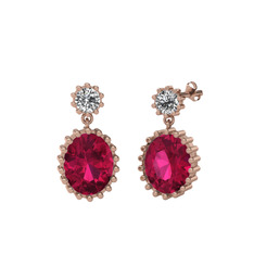 Fennel Küpe - Beyaz zirkon ve rodolit garnet 925 ayar rose altın kaplama gümüş küpe #1o7j0ef