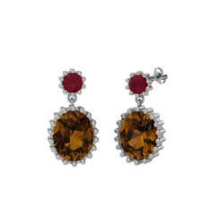 Fennel Küpe - Kök yakut ve dumanlı kuvars 925 ayar gümüş küpe #1o80ich