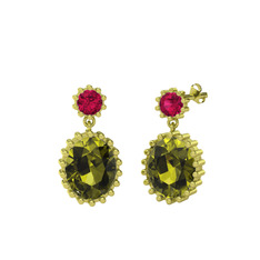 Fennel Küpe - Rodolit garnet ve peridot 14 ayar altın küpe #1obkavo