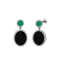 Kök zümrüt ve siyah zirkon 8 ayar beyaz altın küpe