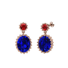 Garnet ve lab safir 14 ayar rose altın küpe