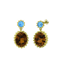 Fennel Küpe - Akuamarin ve dumanlı kuvars 14 ayar altın küpe #1qth5bi