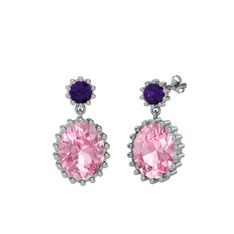 Fennel Küpe - Ametist ve pembe kuvars 18 ayar beyaz altın küpe #1qytqjc